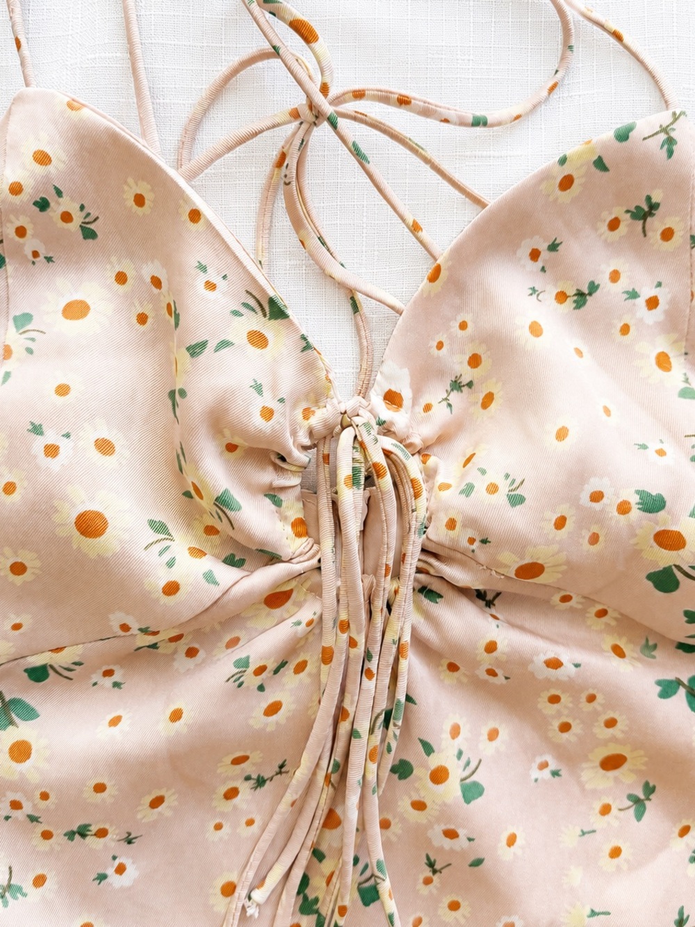 KITTENISH Blush Pink Floral Satin Lace-Up Mini Dress Size Small Cottagecore - Picture 2 of 6